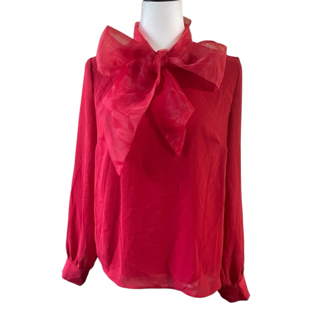 Rachel Parcell Red Organza Tie Neck Blouse US M
